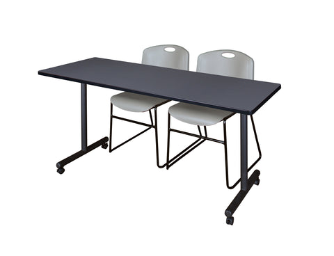 Regency Kobe 48 x 24 in. Mobile TBase Training Table 2 Zeng Stack Chairs