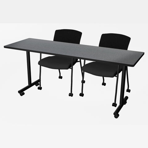 Regency Kobe 48 x 24 in. Mobile TBase Training Seminar Table 2 Knight Mesh Chairs