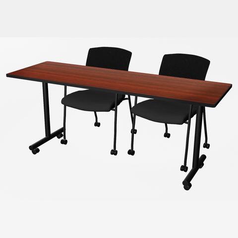 Regency Kobe 48 x 24 in. Mobile TBase Training Seminar Table 2 Knight Mesh Chairs