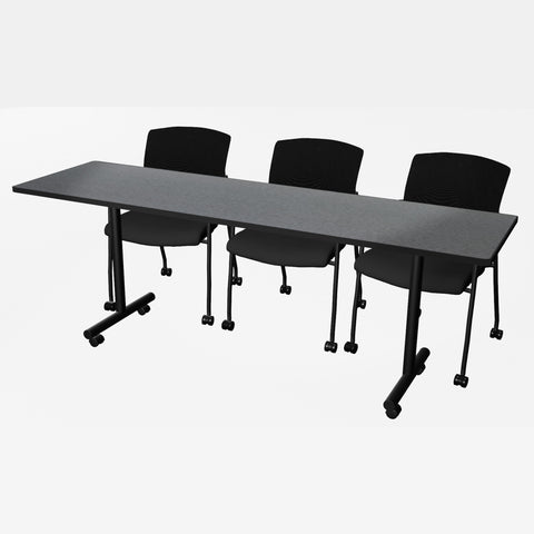 Regency Kobe 48 x 24 in. Mobile TBase Training Seminar Table 2 Knight Mesh Chairs