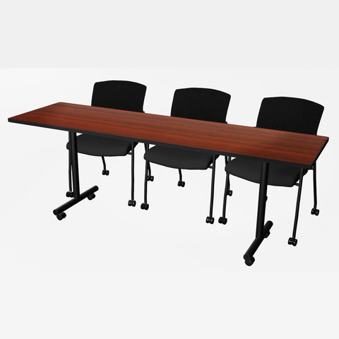 Regency Kobe 48 x 24 in. Mobile TBase Training Seminar Table 2 Knight Mesh Chairs