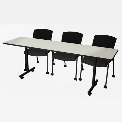 Regency Kobe 48 x 24 in. Mobile TBase Training Seminar Table 2 Knight Mesh Chairs