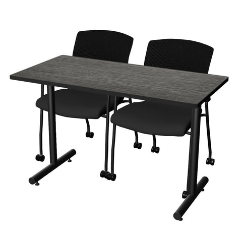 Regency Kobe 48 x 24 in. TBase Training Seminar Table 2 Knight Mesh Chairs