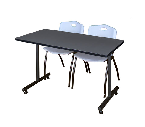 Regency Kobe 48 x 24 in. TBase Training Seminar Table 2 M Stack Chairs