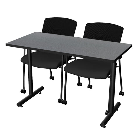 Regency Kobe 48 x 24 in. TBase Training Seminar Table 2 Knight Mesh Chairs