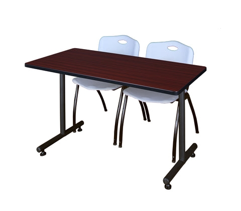 Regency Kobe 48 x 24 in. TBase Training Seminar Table 2 M Stack Chairs