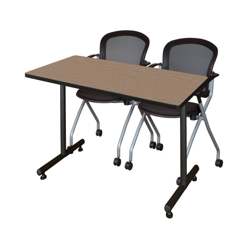 Regency Kobe 48 x 24 in. TBase Training Seminar Table 2 Cadence Nesting Chairs