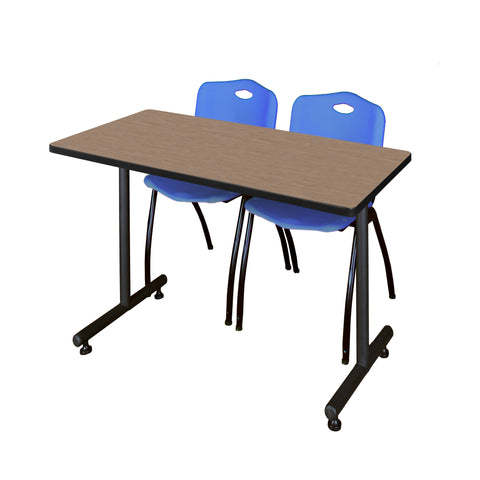 Regency Kobe 48 x 24 in. TBase Training Seminar Table 2 M Stack Chairs