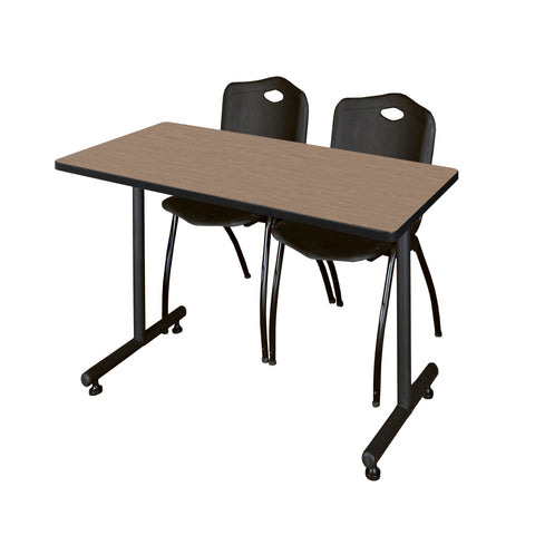 Regency Kobe 48 x 24 in. TBase Training Seminar Table 2 M Stack Chairs