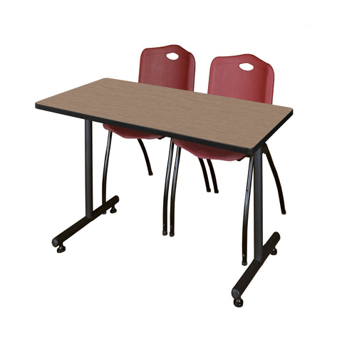 Regency Kobe 48 x 24 in. TBase Training Seminar Table 2 M Stack Chairs