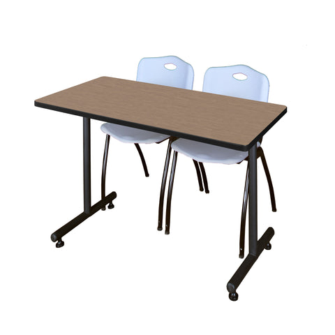 Regency Kobe 48 x 24 in. TBase Training Seminar Table 2 M Stack Chairs