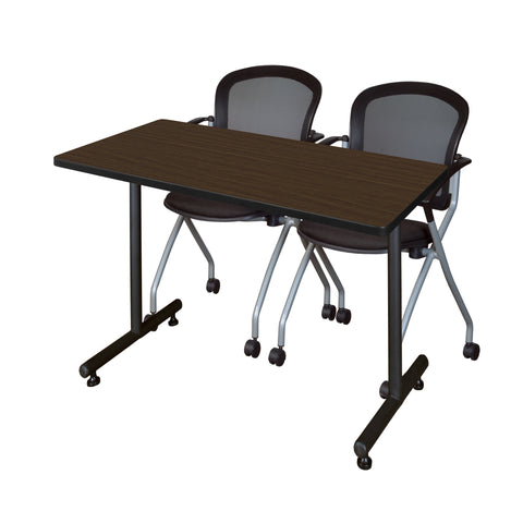 Regency Kobe 48 x 24 in. TBase Training Seminar Table 2 Cadence Nesting Chairs
