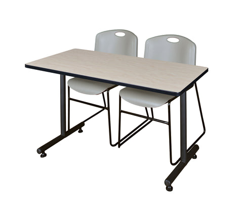 Regency Kobe 48 x 24 in. TBase Training Seminar Table 2 Zeng Stack Chairs