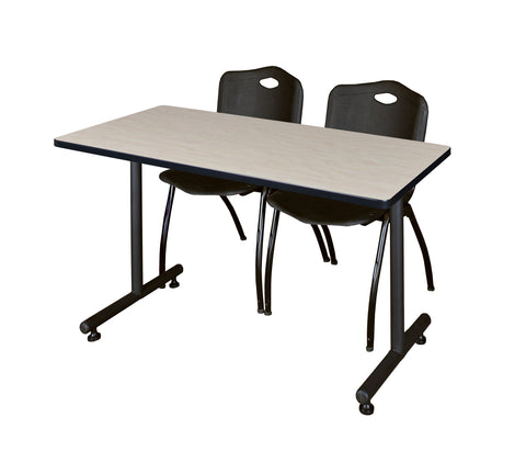 Regency Kobe 48 x 24 in. TBase Training Seminar Table 2 M Stack Chairs