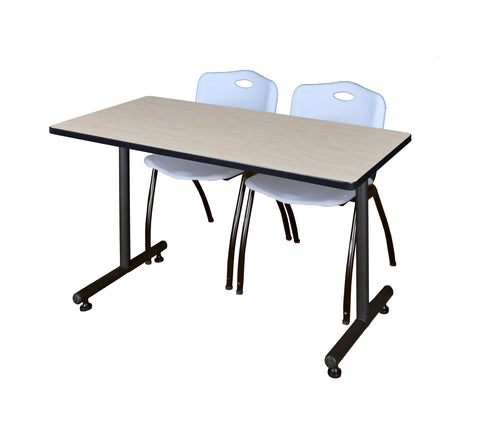 Regency Kobe 48 x 24 in. TBase Training Seminar Table 2 M Stack Chairs