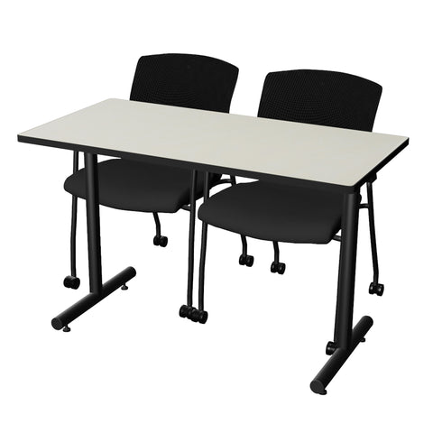 Regency Kobe 48 x 24 in. TBase Training Seminar Table 2 Knight Mesh Chairs