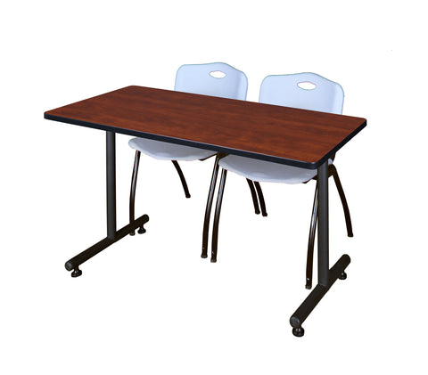 Regency Kobe 48 x 24 in. TBase Training Seminar Table 2 M Stack Chairs
