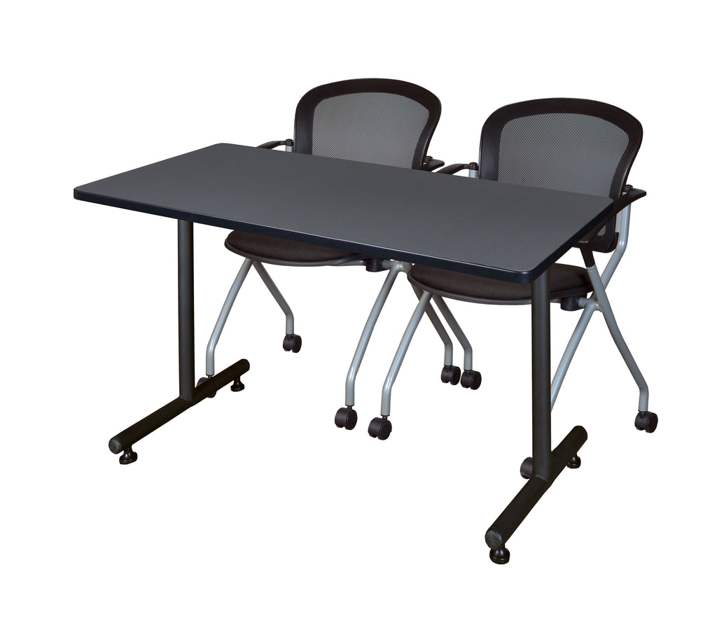 Regency Kobe 48 x 24 in. TBase Training Seminar Table 2 Cadence Nesting Chairs