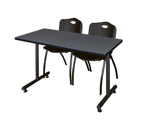 Regency Kobe 48 x 24 in. TBase Training Seminar Table 2 M Stack Chairs