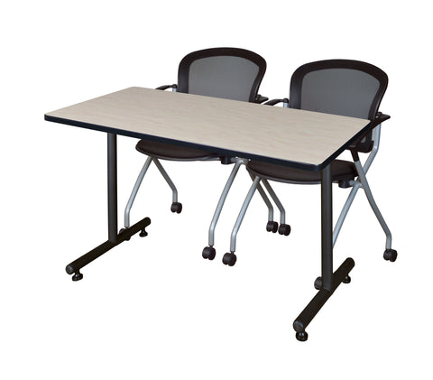 Regency Kobe 48 x 24 in. TBase Training Seminar Table 2 Cadence Nesting Chairs