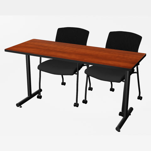Regency Kobe 48 x 24 in. TBase Training Seminar Table 2 Knight Mesh Chairs