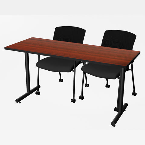 Regency Kobe 48 x 24 in. TBase Training Seminar Table 2 Knight Mesh Chairs