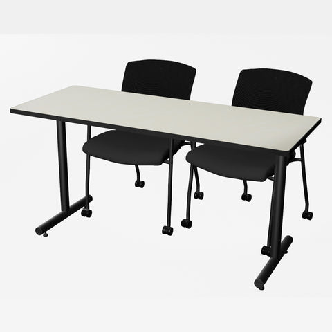 Regency Kobe 48 x 24 in. TBase Training Seminar Table 2 Knight Mesh Chairs