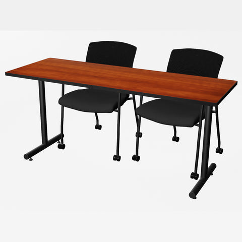 Regency Kobe 48 x 24 in. TBase Training Seminar Table 2 Knight Mesh Chairs