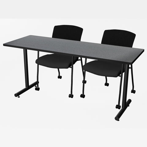 Regency Kobe 48 x 24 in. TBase Training Seminar Table 2 Knight Mesh Chairs
