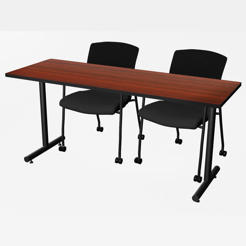 Regency Kobe 48 x 24 in. TBase Training Seminar Table 2 Knight Mesh Chairs