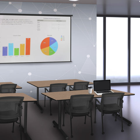 Regency Kobe 48 x 24 in. TBase Training Seminar Table 2 Knight Mesh Chairs