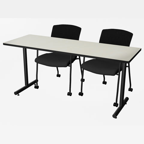Regency Kobe 48 x 24 in. TBase Training Seminar Table 2 Knight Mesh Chairs