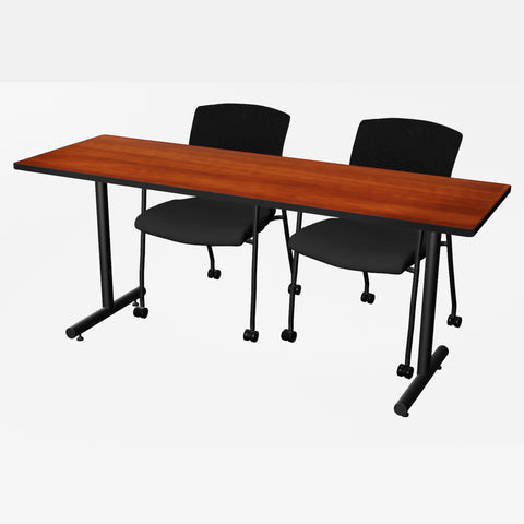 Regency Kobe 48 x 24 in. TBase Training Seminar Table 2 Knight Mesh Chairs