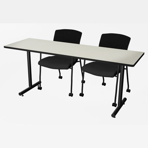 Regency Kobe 48 x 24 in. TBase Training Seminar Table 2 Knight Mesh Chairs