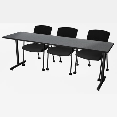 Regency Kobe 48 x 24 in. TBase Training Seminar Table 2 Knight Mesh Chairs