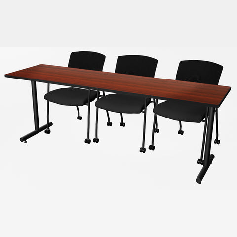 Regency Kobe 48 x 24 in. TBase Training Seminar Table 2 Knight Mesh Chairs
