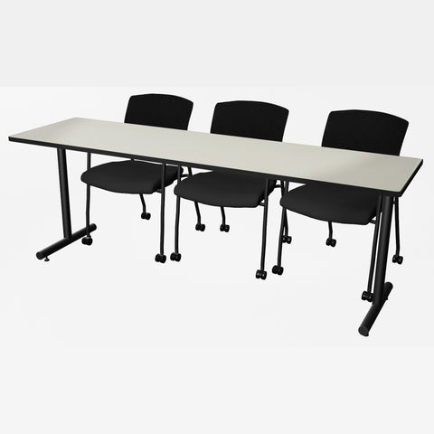 Regency Kobe 48 x 24 in. TBase Training Seminar Table 2 Knight Mesh Chairs
