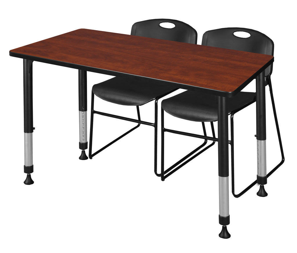 Regency Kee 48 x 24 in. Adjustable Classroom Table & 2 Zeng Stack Chairs Black