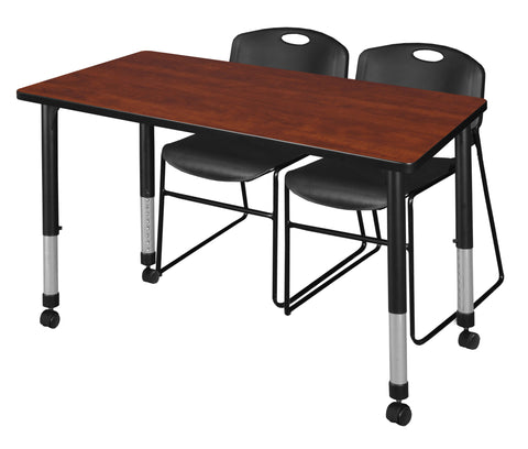Regency Kee 48 x 24 in. Mobile Adjustable Classroom Table & 2 Zeng Stack Chairs Black