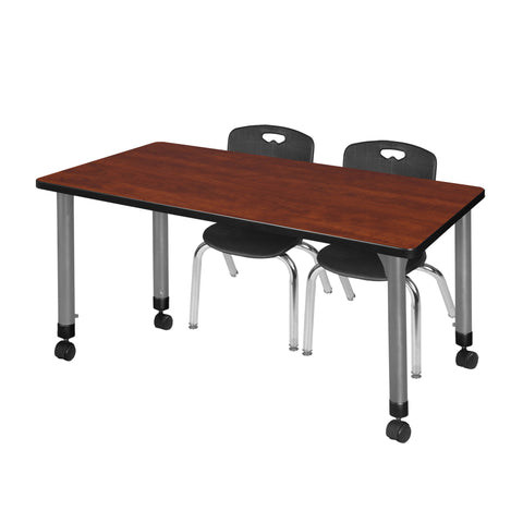 Regency Kee 48 x 24 in. Mobile Adjustable Classroom Table & 2 Andy 12 in. Stack Chairs Black