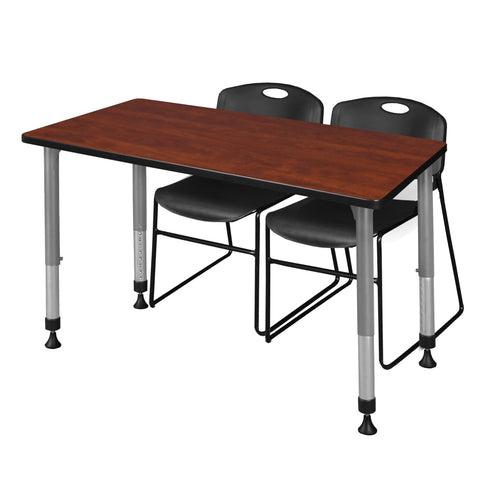 Regency Kee 48 x 24 in. Adjustable Classroom Table & 2 Zeng Stack Chairs Black