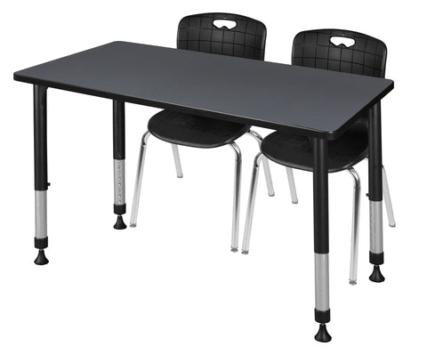 Regency Kee 48 x 24 in. Adjustable Classroom Table & 2 Andy 18 in. Stack Chairs Black
