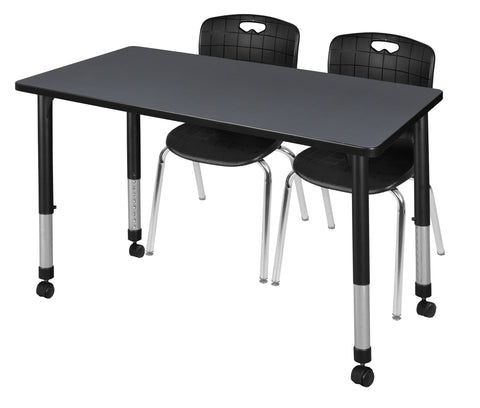 Regency Kee 48 x 24 in. Mobile Adjustable Classroom Table & 2 Andy 18 in. Stack Chairs Black