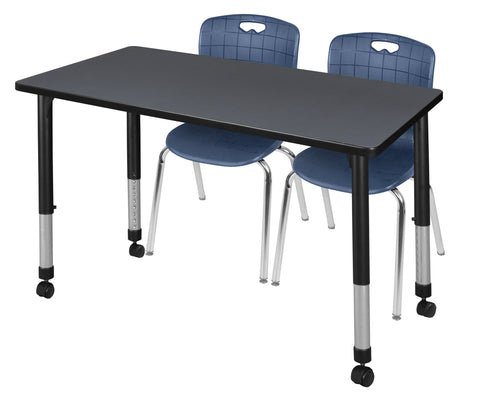 Regency Kee 48 x 24 in. Mobile Adjustable Classroom Table & 2 Andy 18 in. Stack Chairs Black