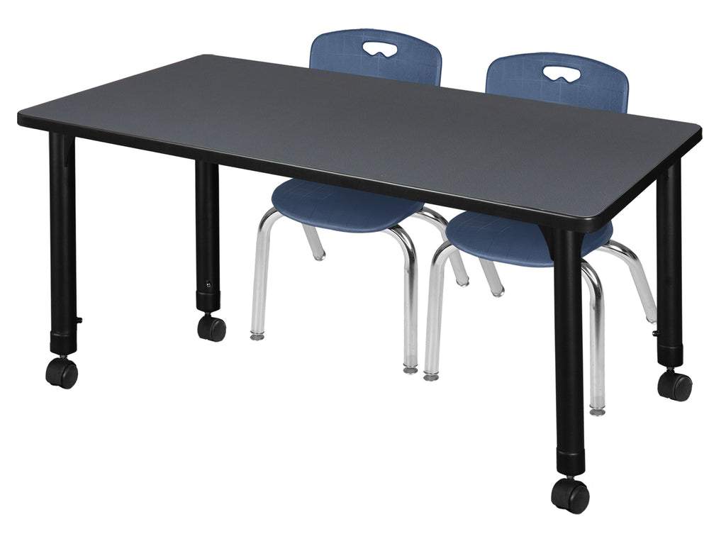Regency Kee 48 x 24 in. Mobile Adjustable Classroom Table & 2 Andy 12 in. Stack Chairs Black