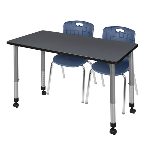 Regency Kee 48 x 24 in. Mobile Adjustable Classroom Table & 2 Andy 18 in. Stack Chairs Black