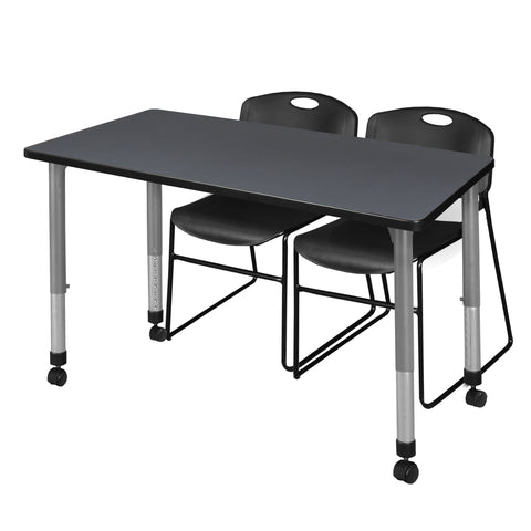 Regency Kee 48 x 24 in. Mobile Adjustable Classroom Table & 2 Zeng Stack Chairs Black