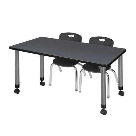 Regency Kee 48 x 24 in. Mobile Adjustable Classroom Table & 2 Andy 12 in. Stack Chairs Black