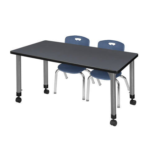 Regency Kee 48 x 24 in. Mobile Adjustable Classroom Table & 2 Andy 12 in. Stack Chairs Black