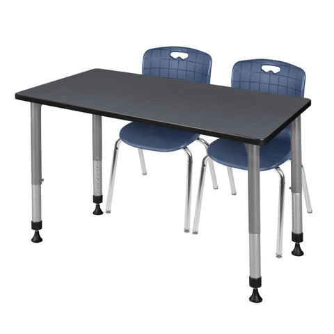 Regency Kee 48 x 24 in. Adjustable Classroom Table & 2 Andy 18 in. Stack Chairs Black